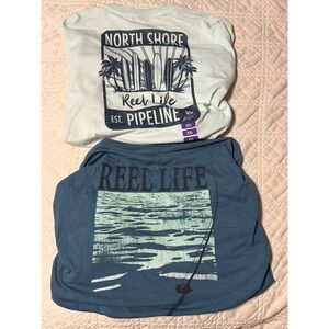 Reel Life Mens T-Shirt Set of 2 North Shore Pipeline Fishing Graphic XXL